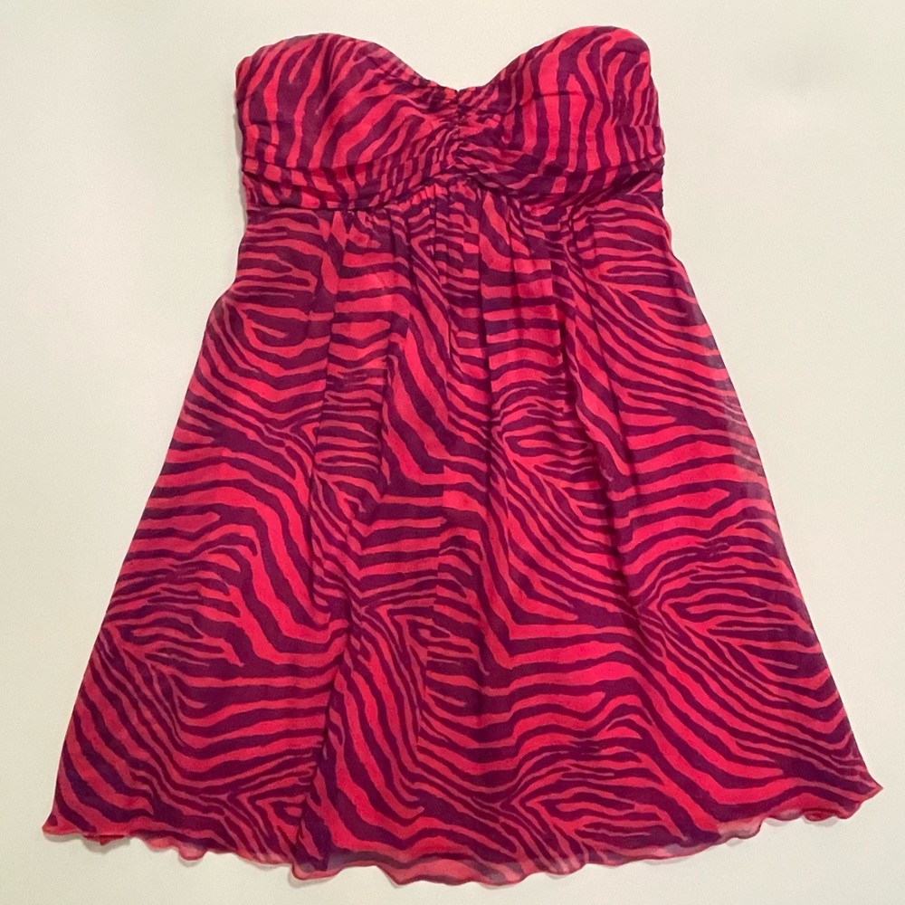 Express Silk Pink Purple Zebra Strapless Party Cocktail Mini Dress Sz. 4